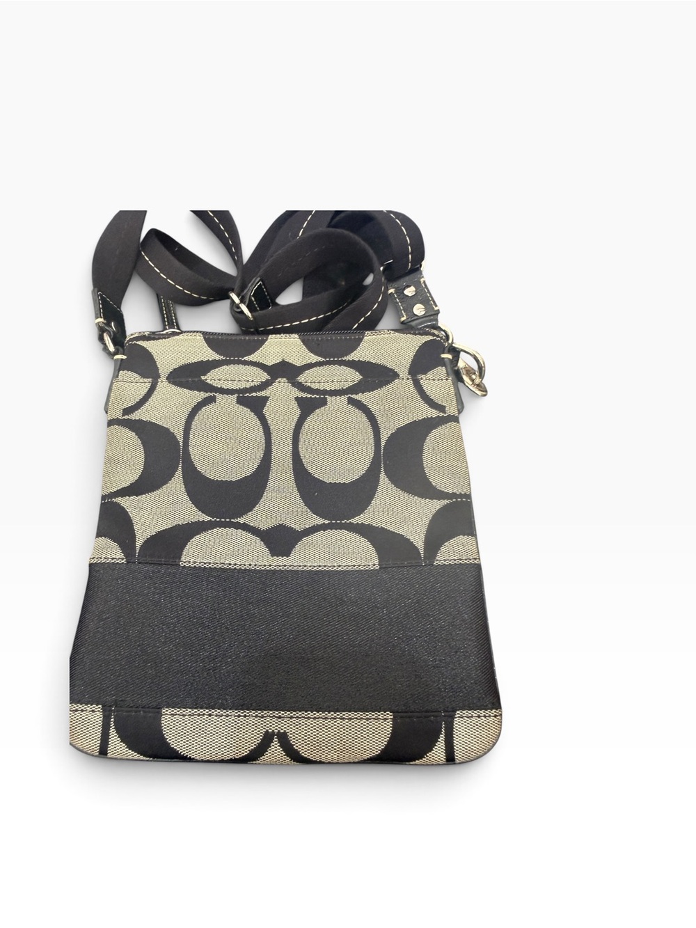 Coach Beige and Black Signature Crossbody Bag